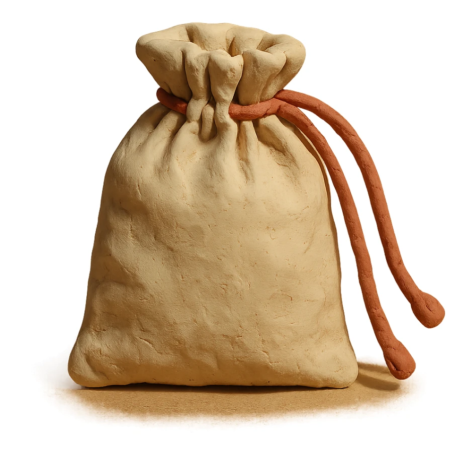 claymation style illustration of a reusable cotton pouch with drawstring closure sticker