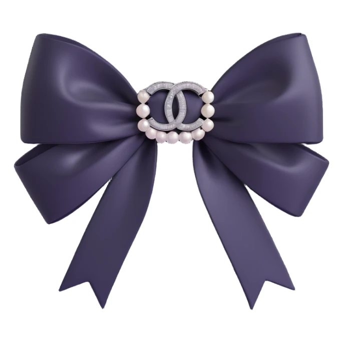 elegant bow with pearls and silver Chanel logo, glossy, black and white sticker