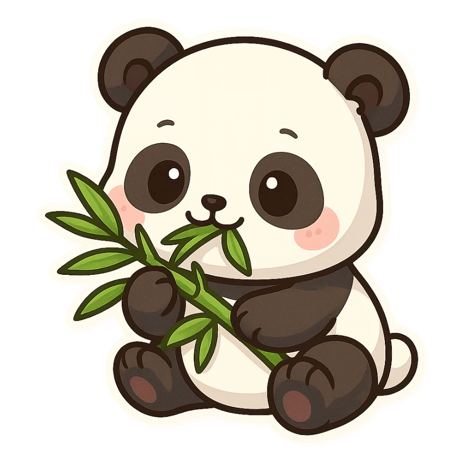 cute panda eating bamboo, chibi sticker style sticker