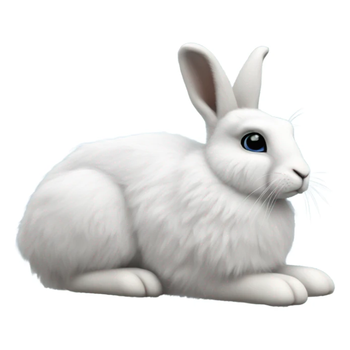 snowshoe hare very fluffy, no legs. laying down, side view, blue eyes sticker