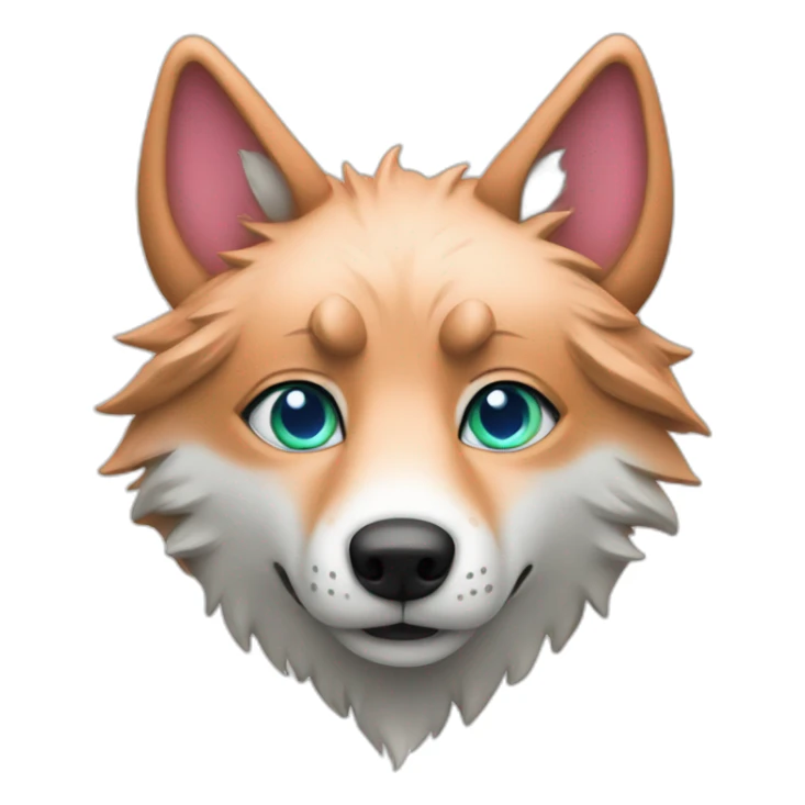 a green wolf with blue eyes, orange nose and pink ears sticker