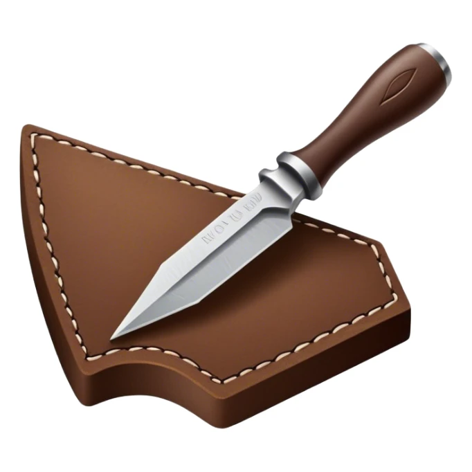 Leatherworking icon, piece of raw leather with started engraving, engraving tool or chisel, stamp or press, textured surface, minimalistic style, clean lines, transparent background. sticker
