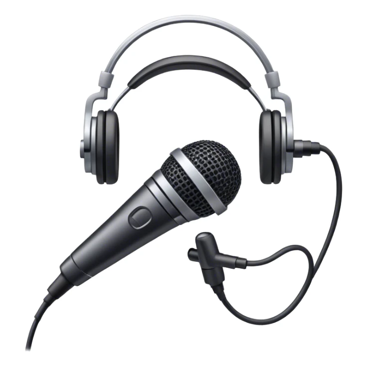 Create an emoji for podcasting. Show a microphone with headphones, symbolizing the recording of a podcast. Use modern, professional colors. Do not include any emojis or smiley faces. Make the background transparent. sticker