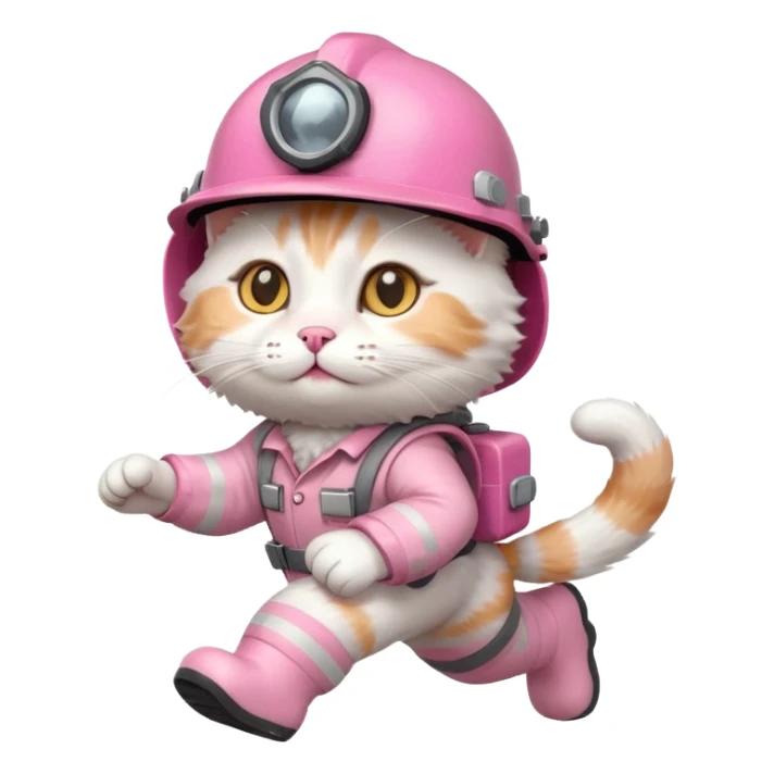 A cute white and pink cat dressed as engineer with a helmet running fast sticker