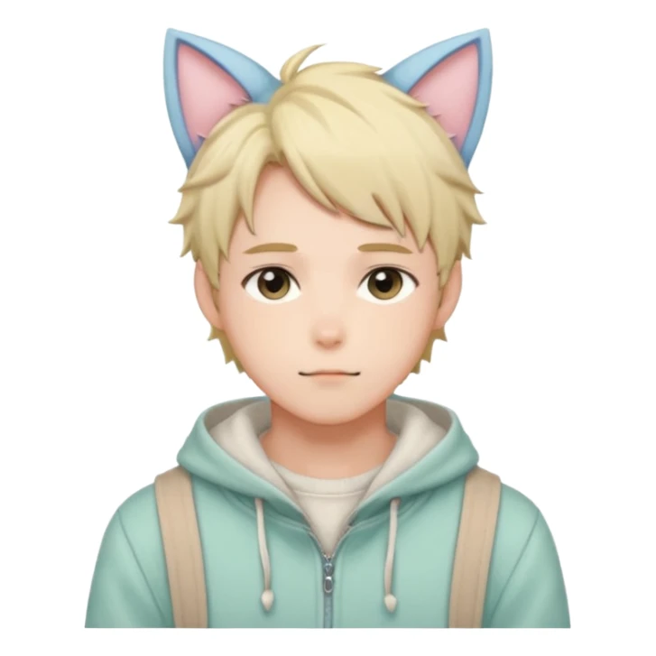 Shiny Blushing Cute Kawaii Handsome Shoujo Anime Man with Cat Ears Trending Style Cottagecore Pastelcore  sticker
