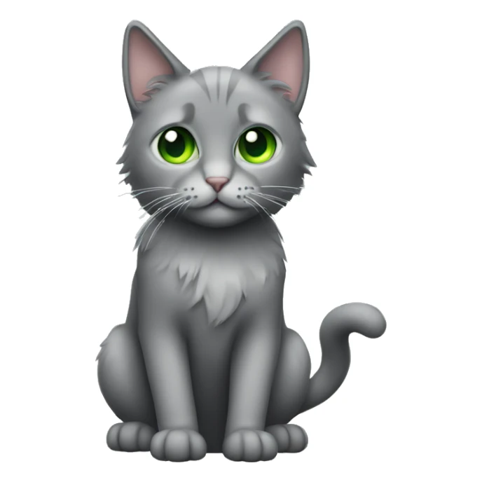 Grey cat green eyes full body long hair sticker