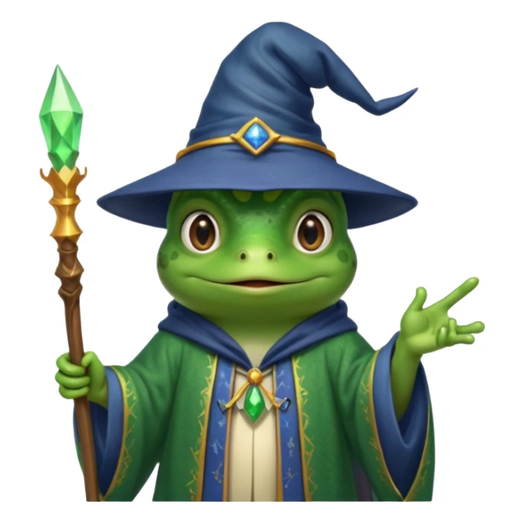 A smart frog in a hat and robes holds a pointer and with a smart face points out the mistake sticker
