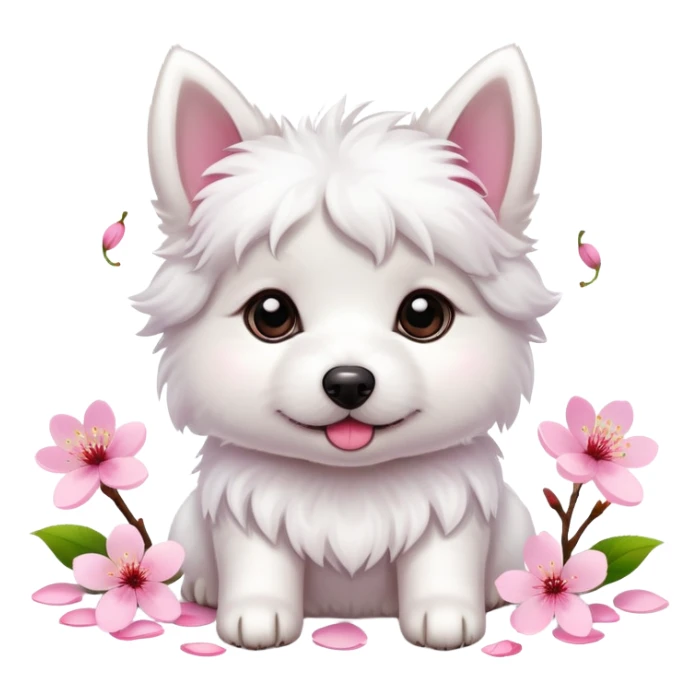 A cute  little  white dog and cherry blossom sticker