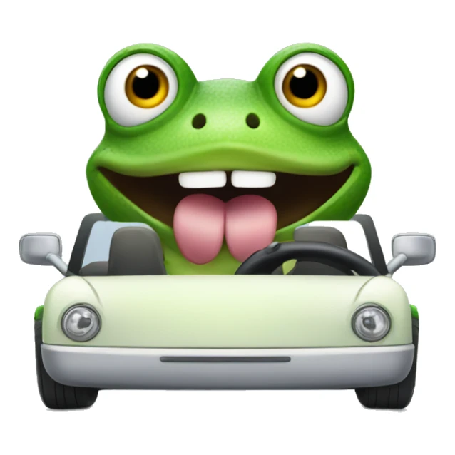 frog driving car with tongue out sticker