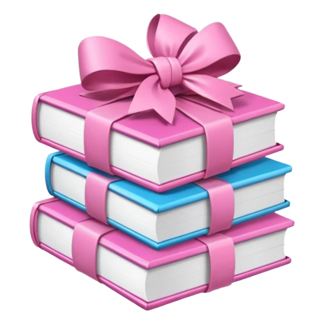 Pink Books stacked up and tied together by a white bow sticker