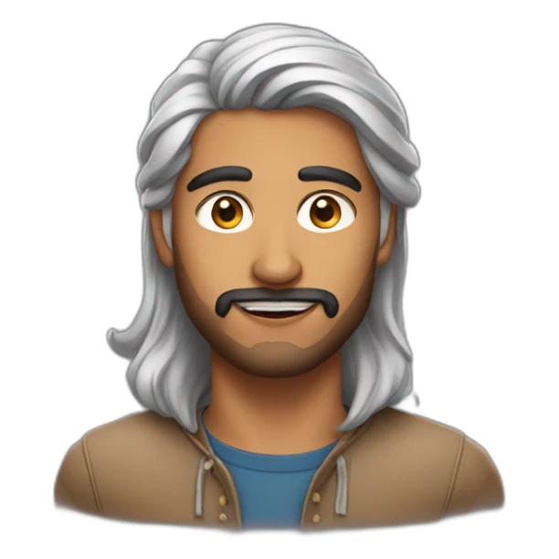 Indian man in his 20s with a light beard which is thicker near the chin and stylish hair which is long on one side covering the top of the ear sticker