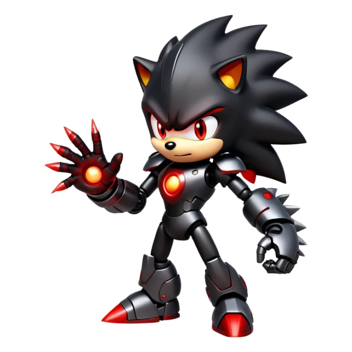 Robotic Shadow the Hedgehog with black metallic body, red glowing eyes, red energy streaks, and battle stance sticker