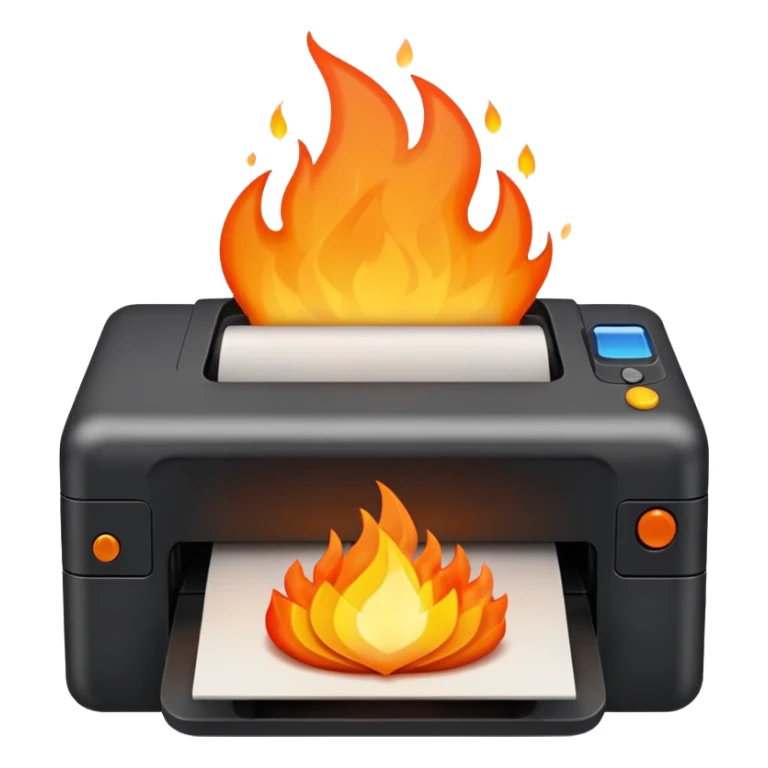 una impresora escupiendo fuego sticker