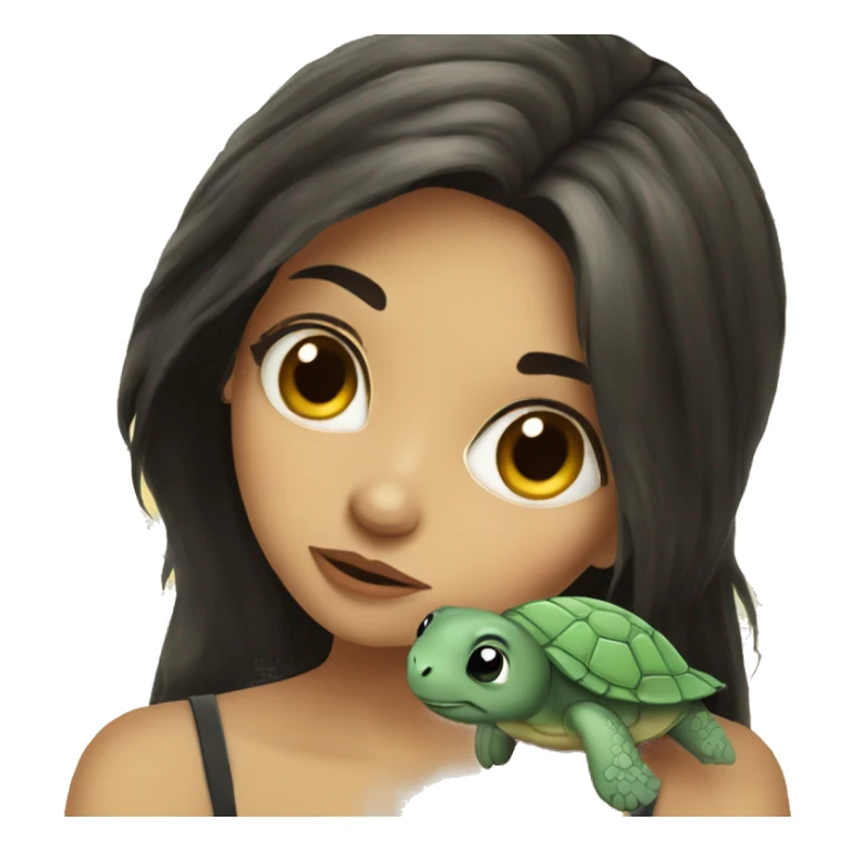 European girl with dark hair kiss little turtle sticker