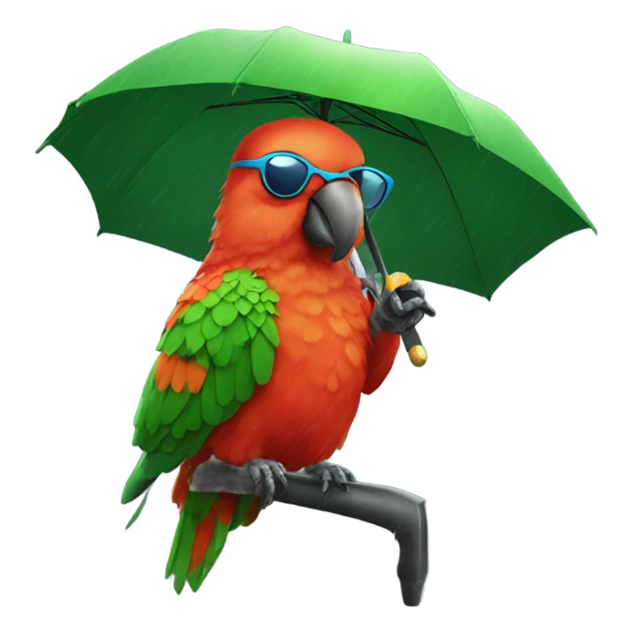 King parrot wearing sunglasses with an umbrella in the rain sticker