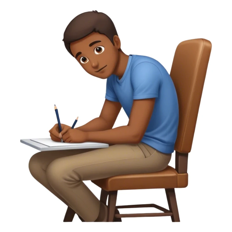 A man is lying on the table and drawing, leaning forward, but the chair is only halfway seated sticker