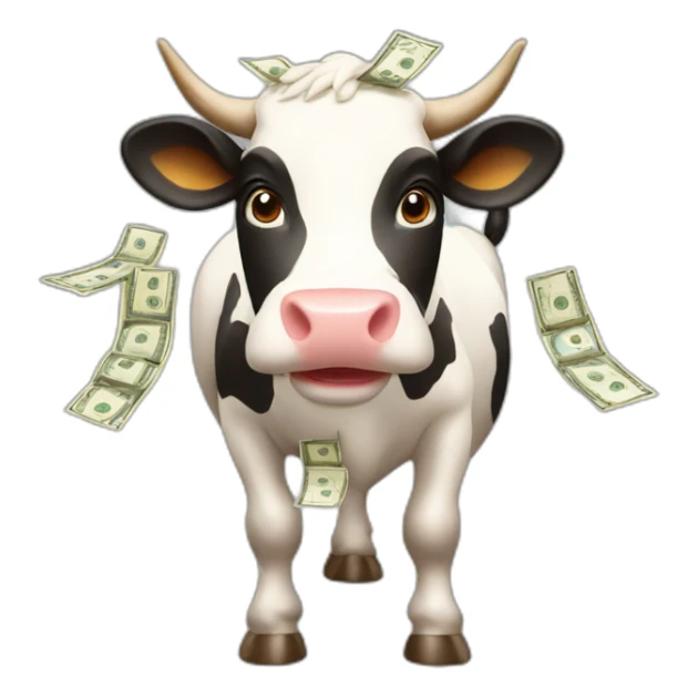 cow whit tons of money sticker