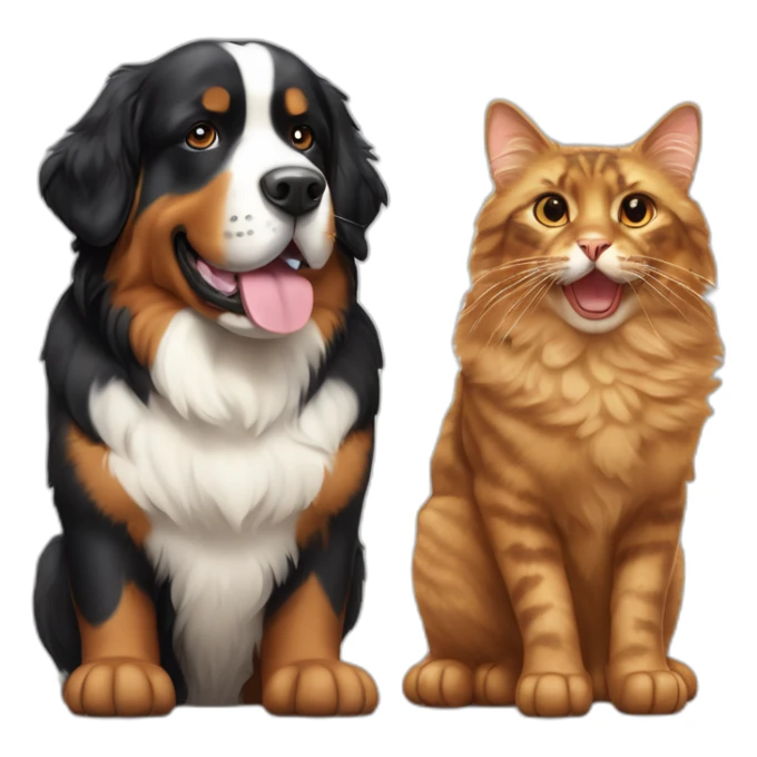 A Bernese dog beside A tortoise shell cat without white fur sticker