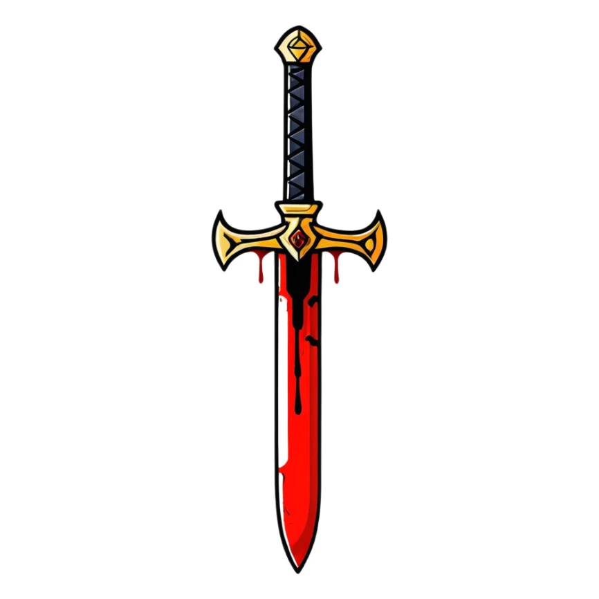 Golden razor sword with blood dripping sticker