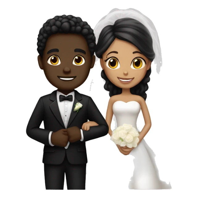 Light skin bride and dark skin groom in black suit sticker