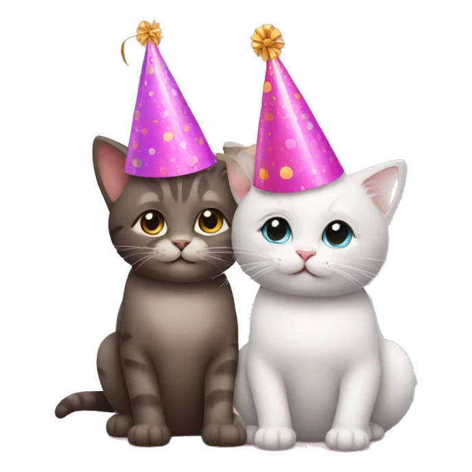 cat and kitten wearing birthday hats sticker
