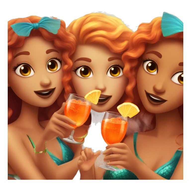 Three beautiful bright skin mermaids drinking aperol sticker