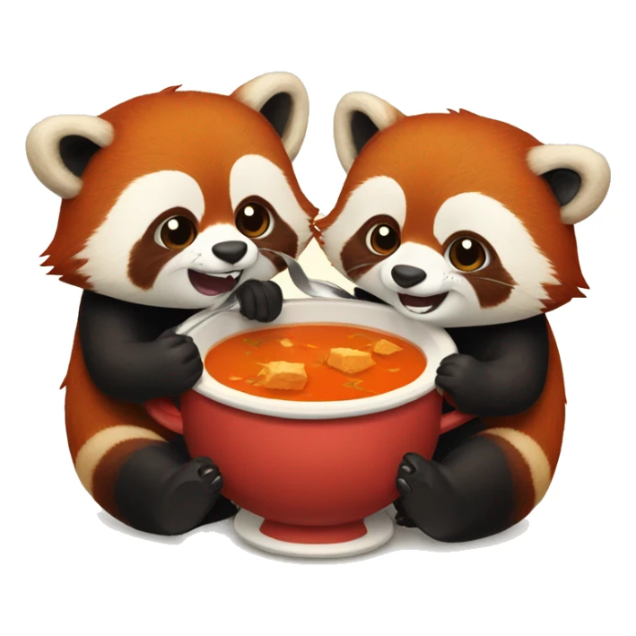 Two red pandas eating soup together  sticker