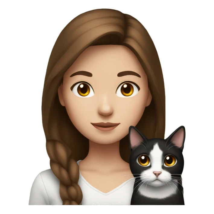 brown hair girl with black and white cat sticker