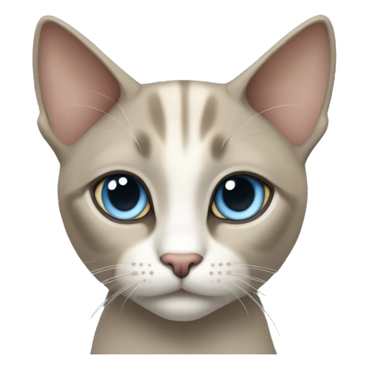 Thai breed cat with a light cream-brown body, dark gray face, ears, and paws. Short fur, sharp ears, and striking light blue eyes with an intense gaze. sticker