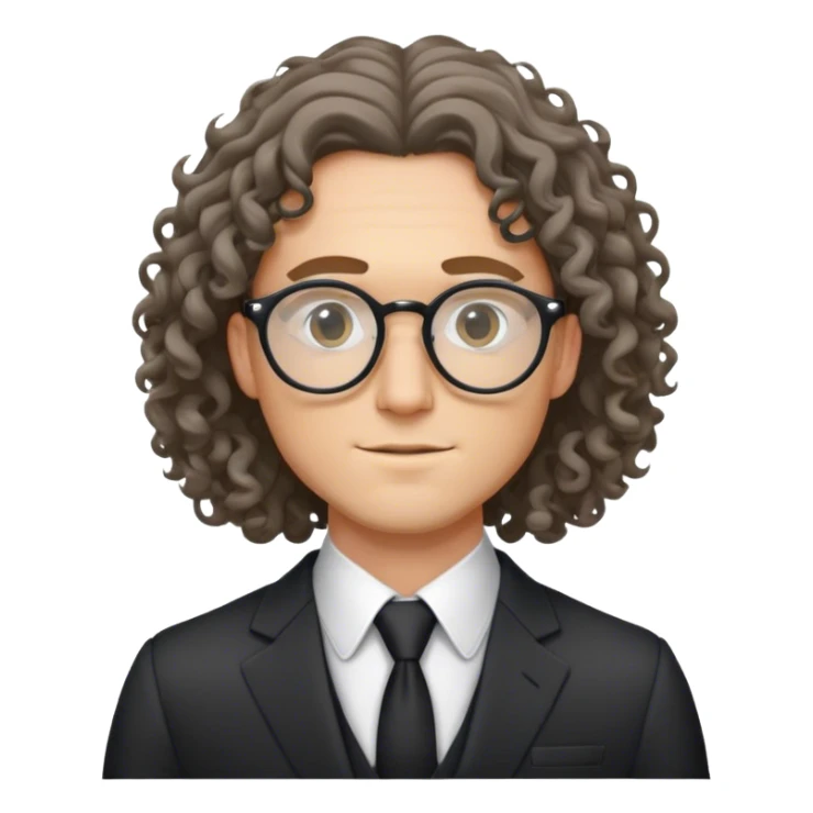 handsome white man with long curly hair in a suit wearing round glasses sticker