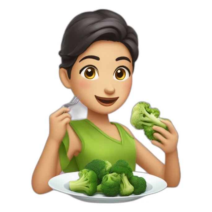 Morena comiendo brócoli y salmón  sticker