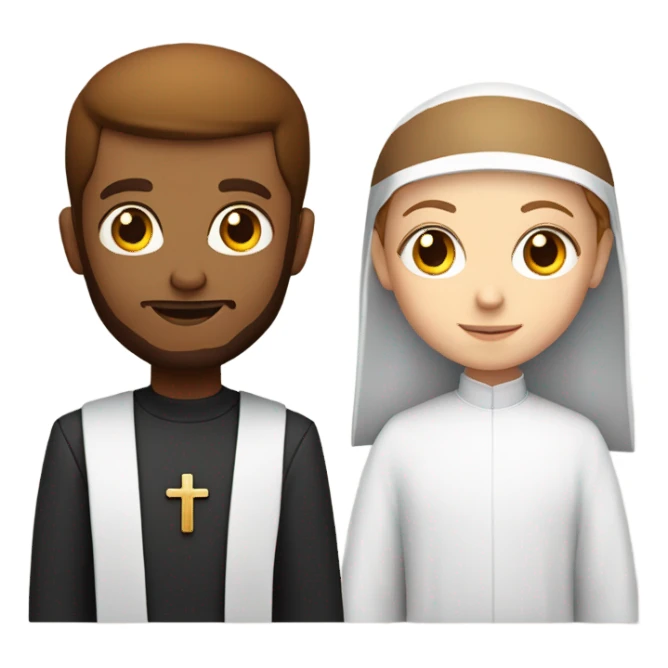 a young caucasian priest with a reddish beard and an african american nun side by side sticker