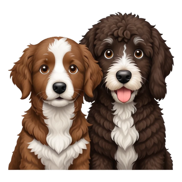 2 dogs, one is a brown Aussie doodle. the other is a black Berenedoodle with white eyebrows . Make both same size sticker