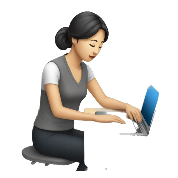 asian woman working on laptop sticker