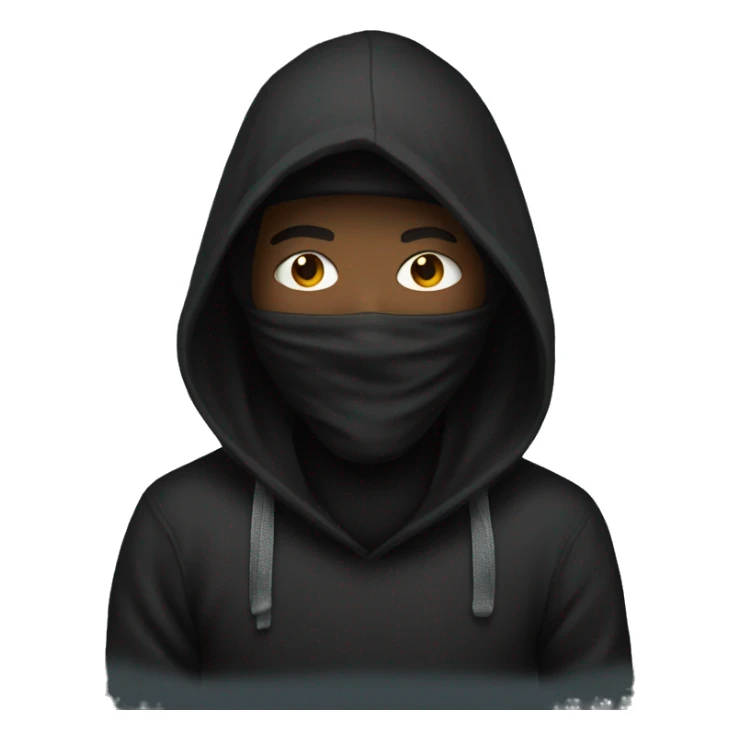 Hacker wearing black hoodie and bandana over mouth sticker
