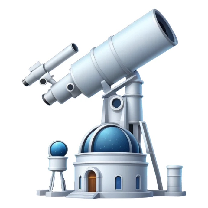 An icon featuring an observatory with a giant telescope, set against a starry sky. The design includes visible planets, distant stars, and galaxies, symbolizing the study of astronomy and celestial exploration. Transparent background highlights the wonder of the universe. sticker