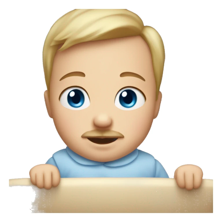 blue-eyed baby in cradle with a small mustache  sticker