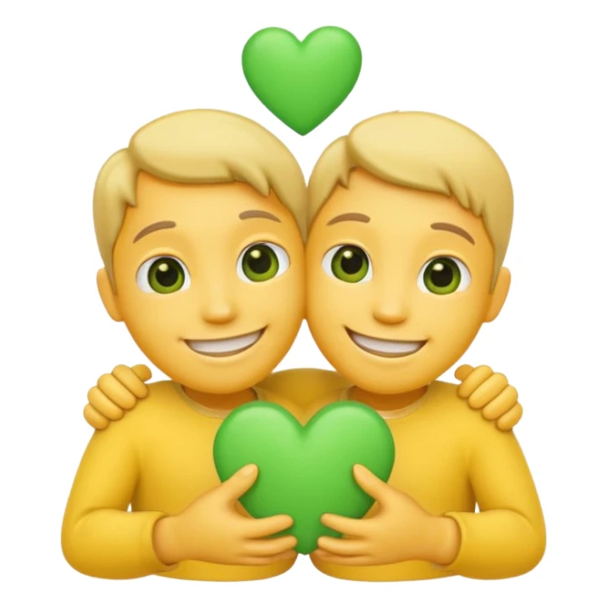 A hug emoji that holds green hearts in hands sticker