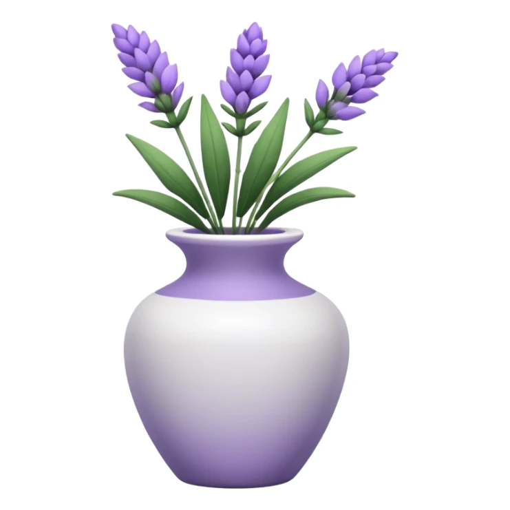 A small white vase holding a single lavender flower with green leaves. sticker