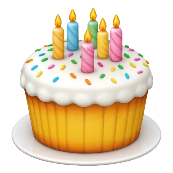 3D iPhone style emoji of a cake, round and fluffy, decorated with icing and sprinkles, isolated on white background, soft shadows, high detail, playful and cute. sticker