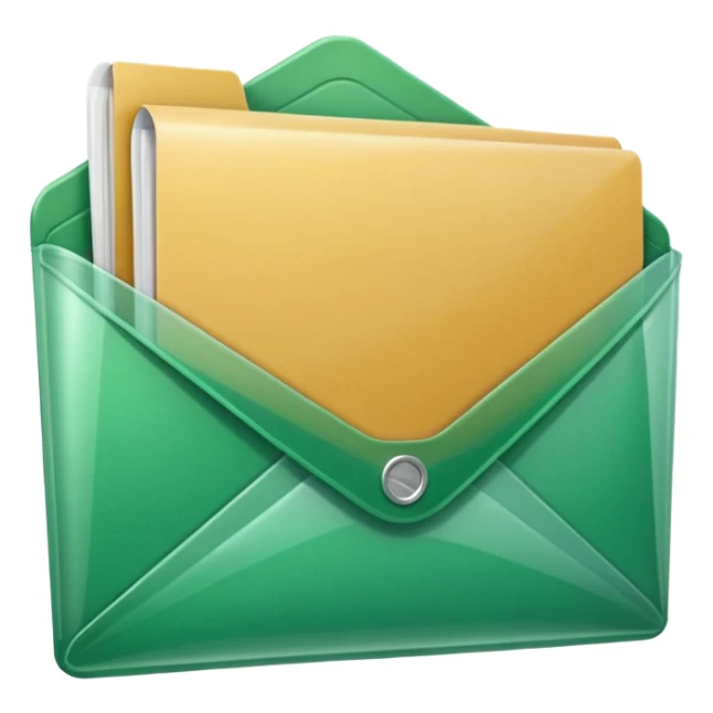 A simple emoji-style icon of a transparent green plastic gym folder envelope, slightly open, with clean edges, soft shine, and subtle shading, conveying fitness organization and active lifestyle. sticker