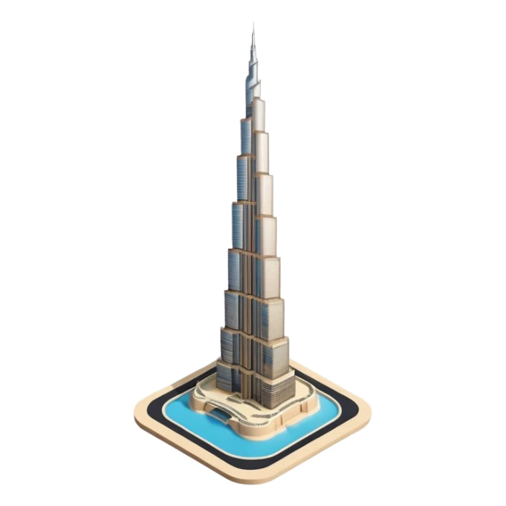 Burj Khalifa, beige color, minimalist style, top view, emoji style sticker