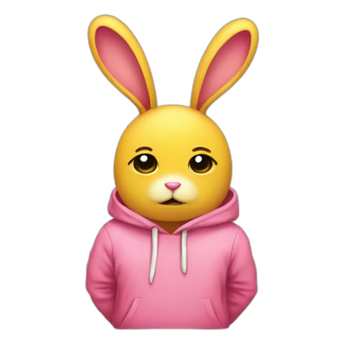 Sad Pink rabbit, wears yellow teeshirt sticker