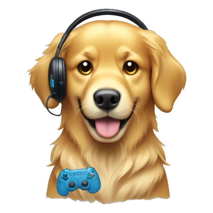 golden retriever with gaming pad and heaset sticker