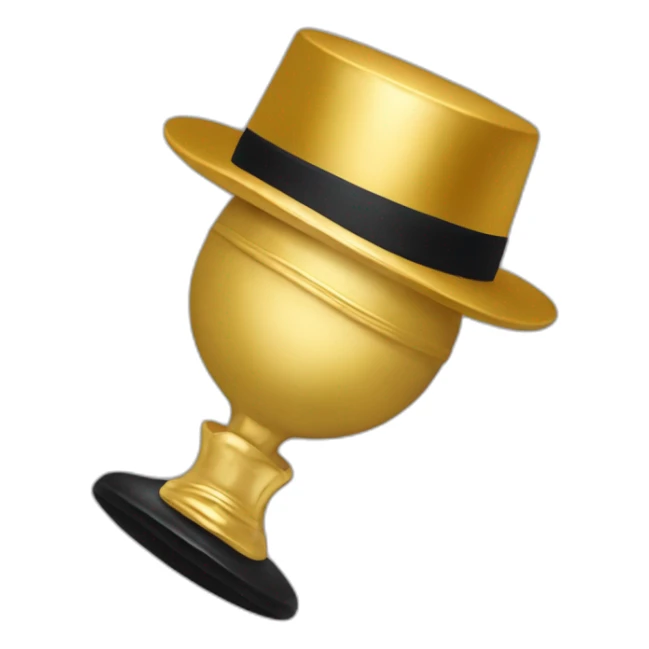 gold award with a hand holding Magritte's hat sticker