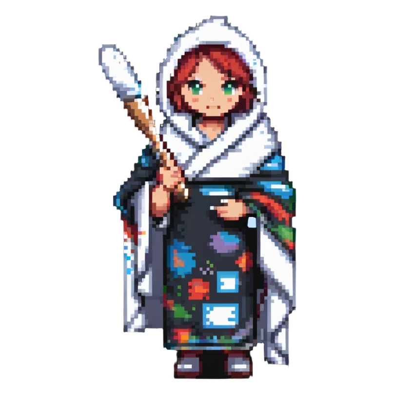 sick artist wrapped in a blanket holding a paintbrush sticker