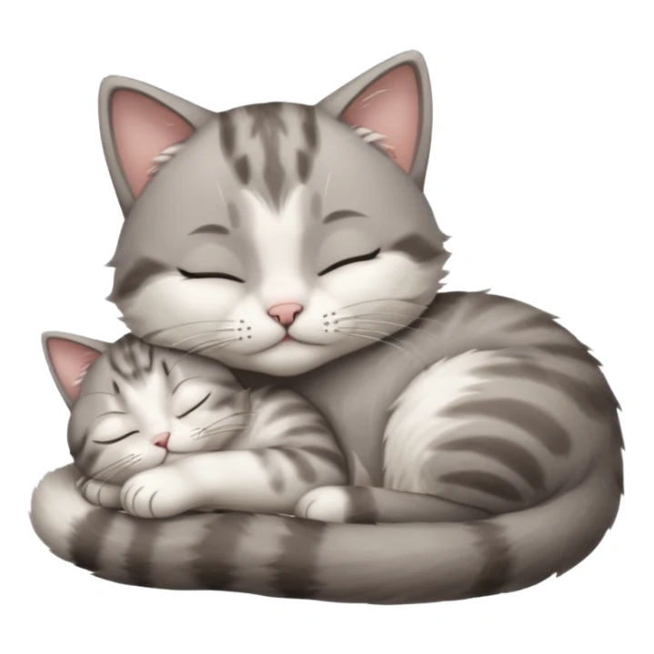 grey and white small cat with its eyes closed lying down leaning on his elbow with his paw curled under his head holding it up sticker