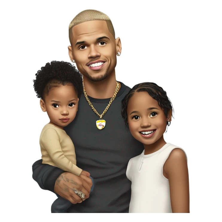Hyper Realistic Chris Brown with daughter Royalty, son aeko and daughter lovley sticker