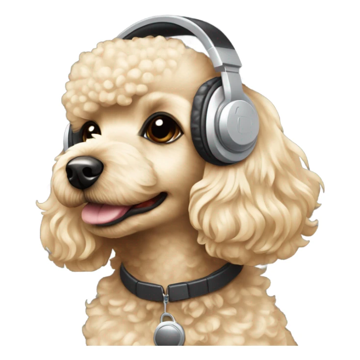 Blonde toy poodle with headphones on sticker
