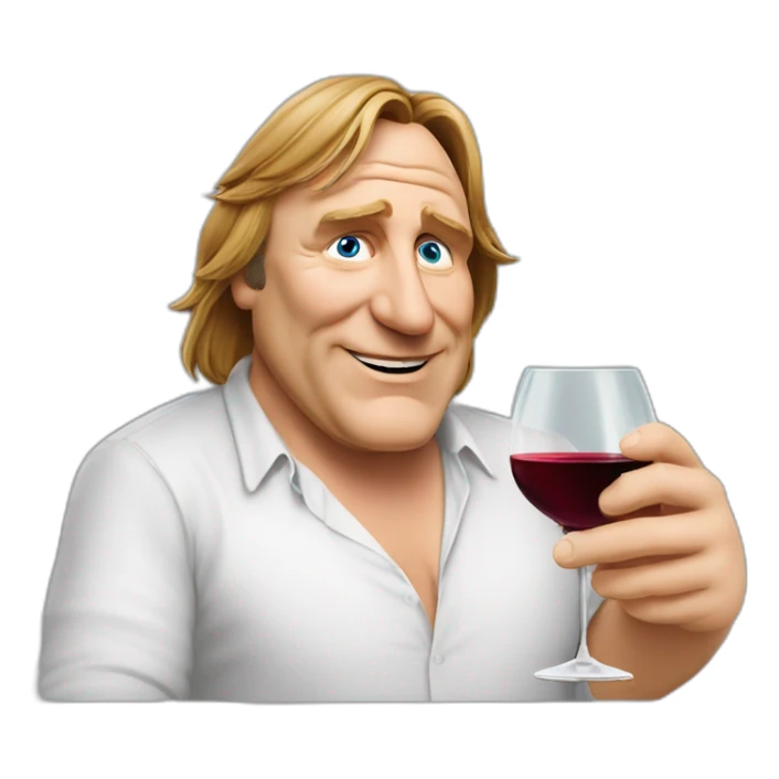 Gérard Depardieu alcoolisé avec bouteille de vin rouge sticker